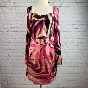 NEW with Tags Topshop Cowl Neck Flute Sleeve Abstract Animal Print Mini Dress 8